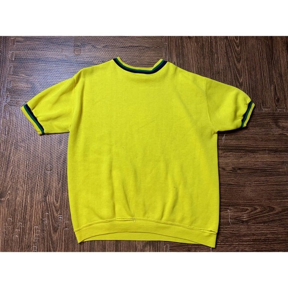 Vtg 60s Creslan Casual yellow green Blue Shirt Short Sleeve Ringer Sweater READ - Picture 1 of 8
